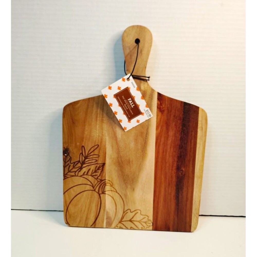 FALL Wooden Cutting Board Paddle w/ Handle, Pumpkin Leaf a tiny scratch